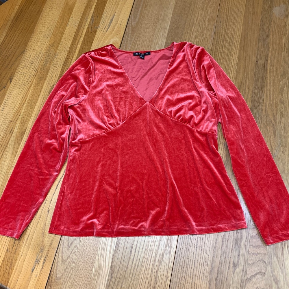 INC International Concepts Red Velvet V-Neck Empire Waist Long‎ Sleeve Top XL